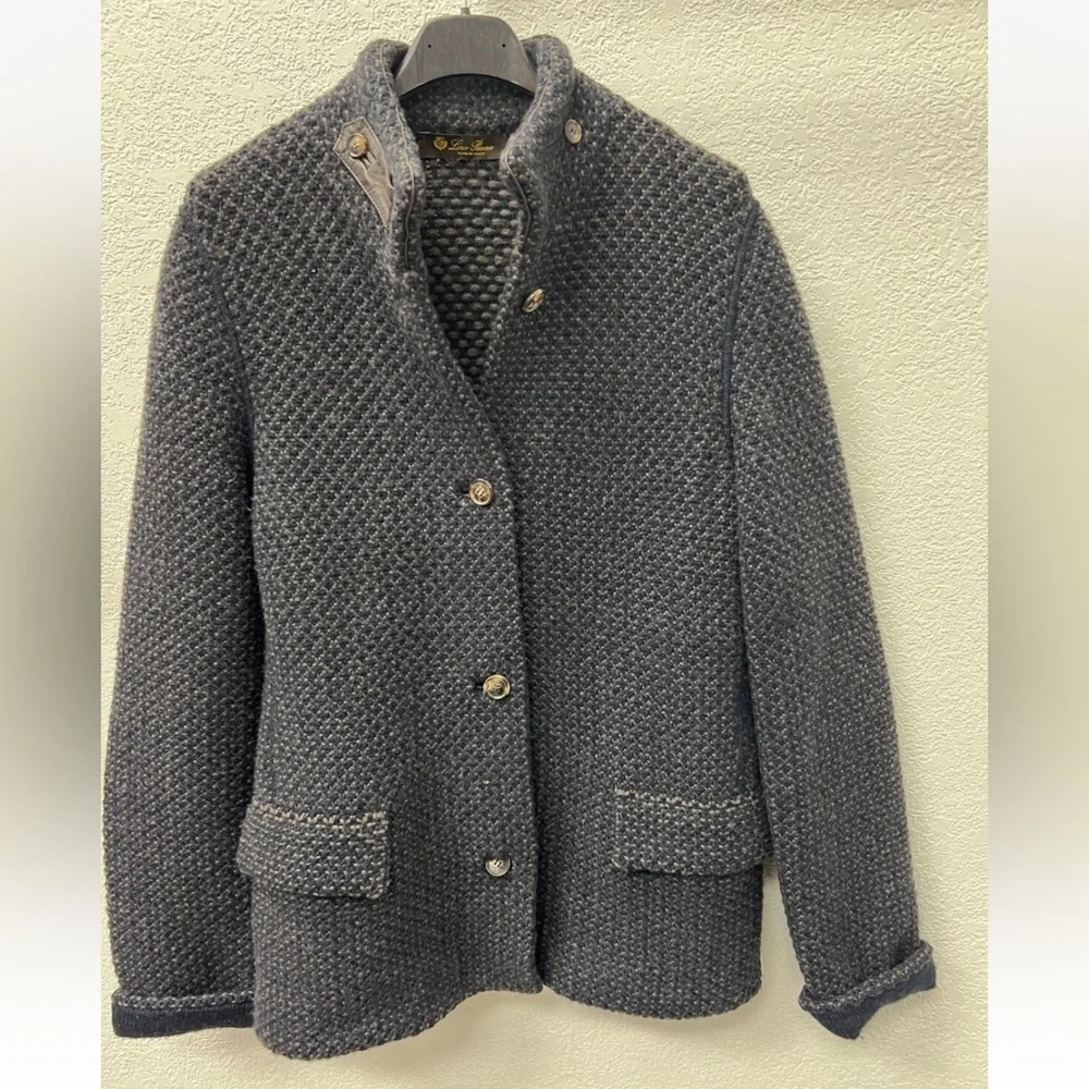 Loro Piana textured knit cashmere leather military jacket blazer cardigan - Picture 9 of 15